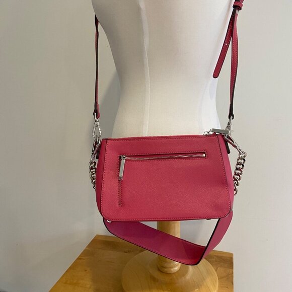 Joseph Ribkoff designer Pink Crossbody Bag With Chain Strap & Silver Accents - Picture 3 of 16